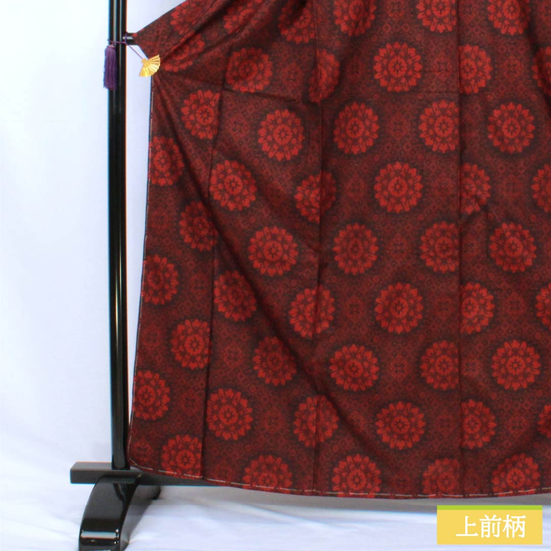 Tsumugi Silk S Rank Length 163cm (4ft 4in) Sleeve-to-sleeve 66cm (2ft 2in) Shoenji-iro (Dark reddish-brown) Murayama Oshima Pattern With basting threads Lined Red 1116004792412