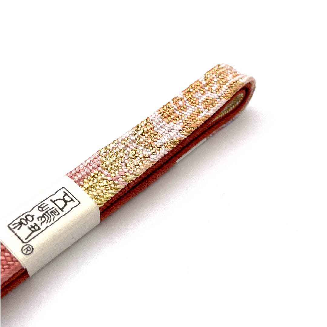 （新古品） 帯締め 正絹 四分紐 紅唐色（べにとういろ） 五嶋紐 江戸組紐 金属糸使用 長さ約162cm 幅約1.7cm セミフォーマル Sランク 朱系 1135002412316
