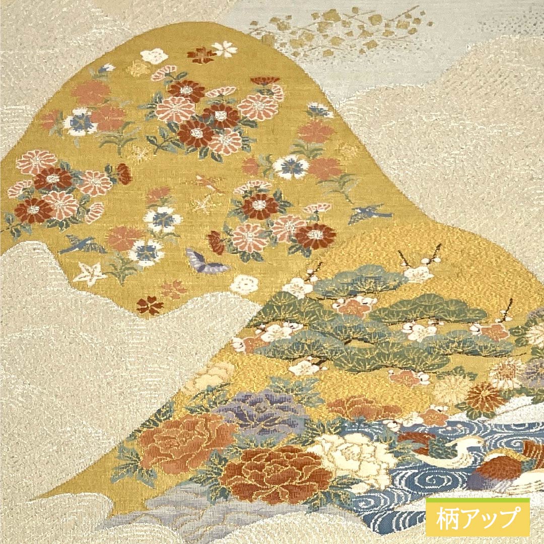 袋帯 正絹 Aランク 生成り色（きなりいろ） 綴れ織 留袖用 遠山 古典柄 帯丈448cm ポイント柄 フォーマル クリーム系 1123015313315