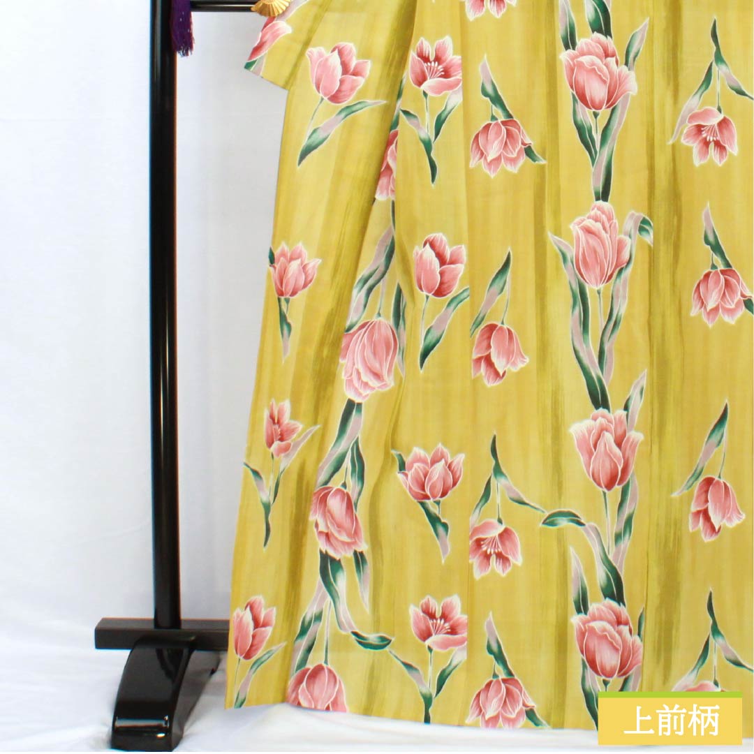 Yukata Polyester Length 167cm Sleeve length 66.5cm S rank Single layer Yellowish yellow (sekkouiro) Tulip 1118005552523