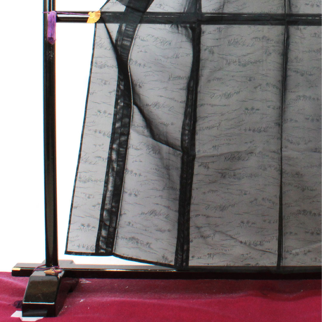 夏物 正絹 色無地 身丈159cm 裄丈64.5cm  風景模様 紗 Sランク 黒系 1132001292310