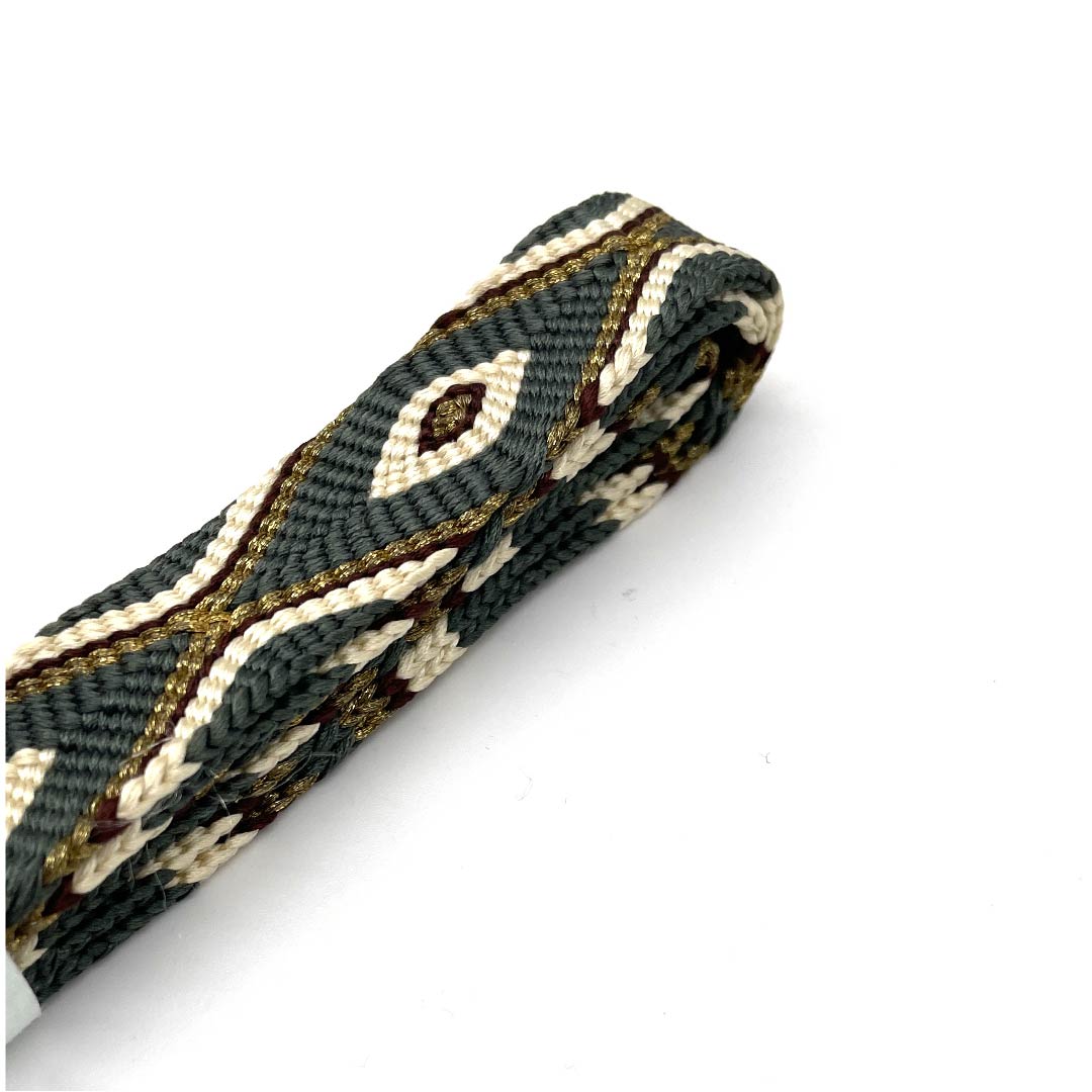 （新古品） 帯締め 正絹 四分紐 錆納戸色（さびなんどいろ） 手組紐 しゃれ心 金属糸使用 長さ約156cm 幅約1.5cm カジュアル Sランク 緑系 1135002762319