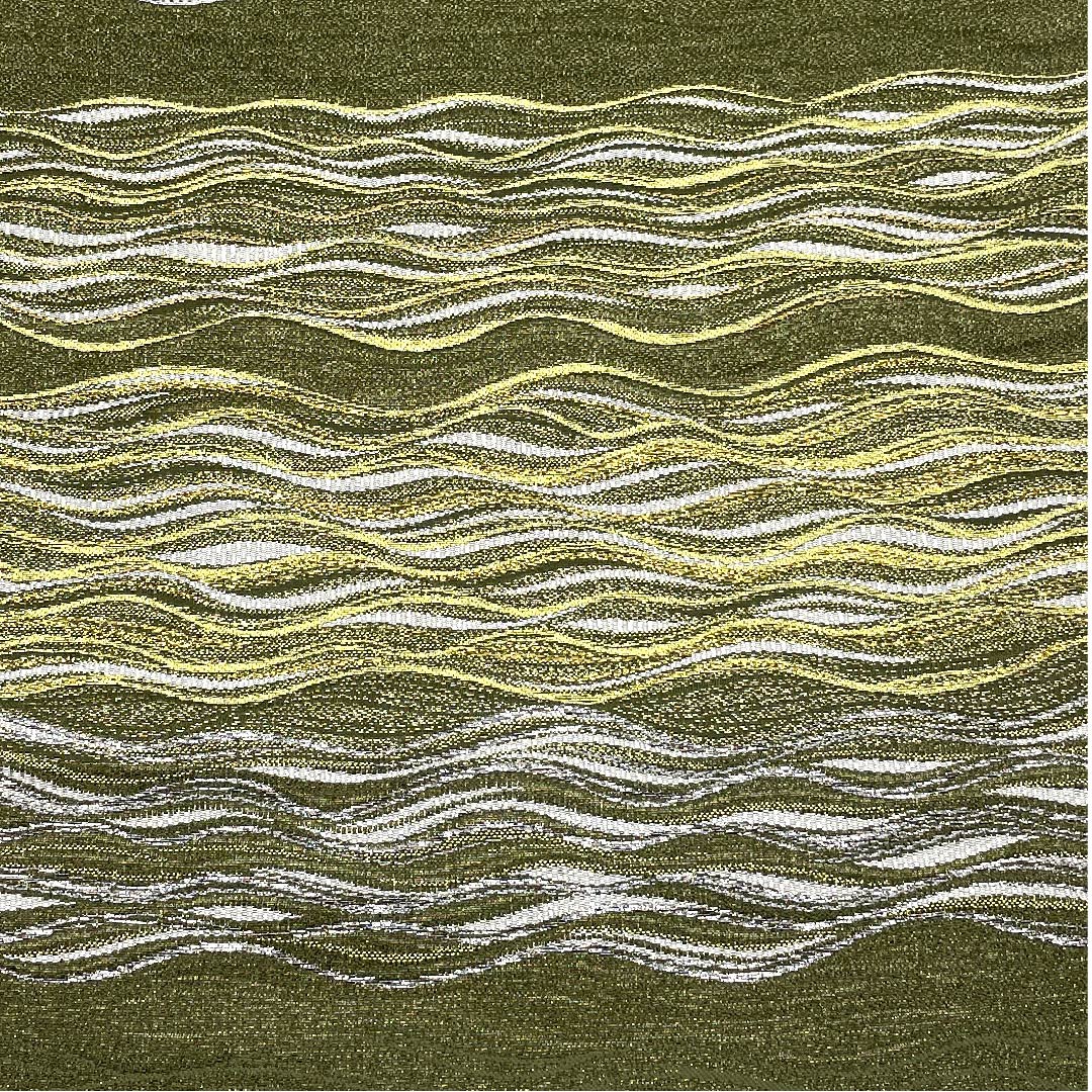 Fukuro Obi (Japanese sash) in pine-nezu color, with horizontal waves, 420cm long, pure silk, S rank, six-pass, semi-formal, green, 1123005822319