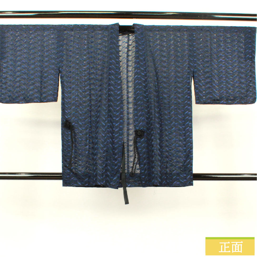 道中着 ポリエステル 身丈77.5cm 裄丈63.5cm  幾何学模様 スリーシーズン Sランク 単衣 黒系 1117000602910