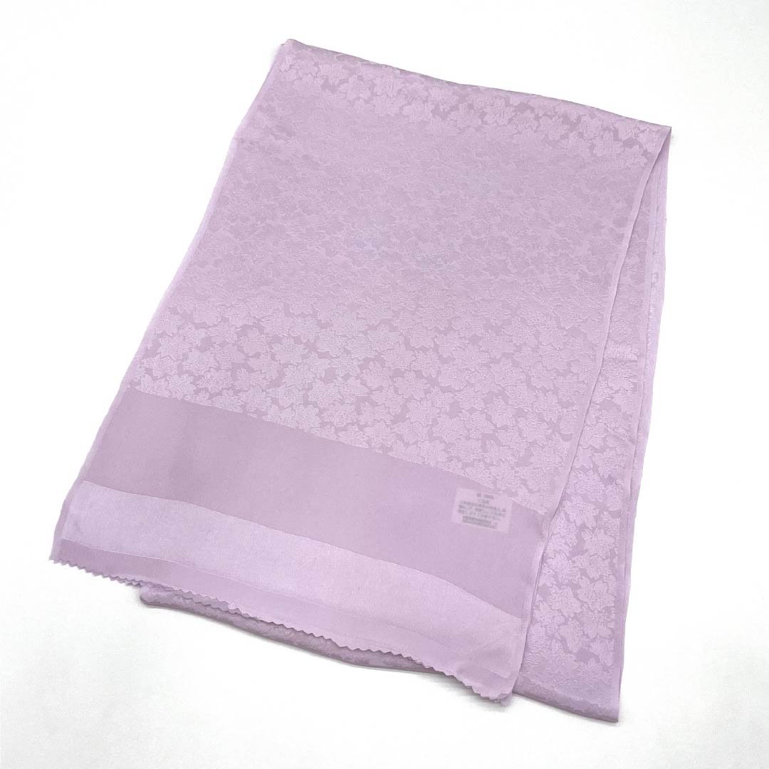 Semi-formal silk obiage (sash sash), grade A, pale wisteria, featuring a classic cherry blossom and floral pattern, approximately 166cm long and 28.5cm wide, purple accents. Product code: 1136001973920