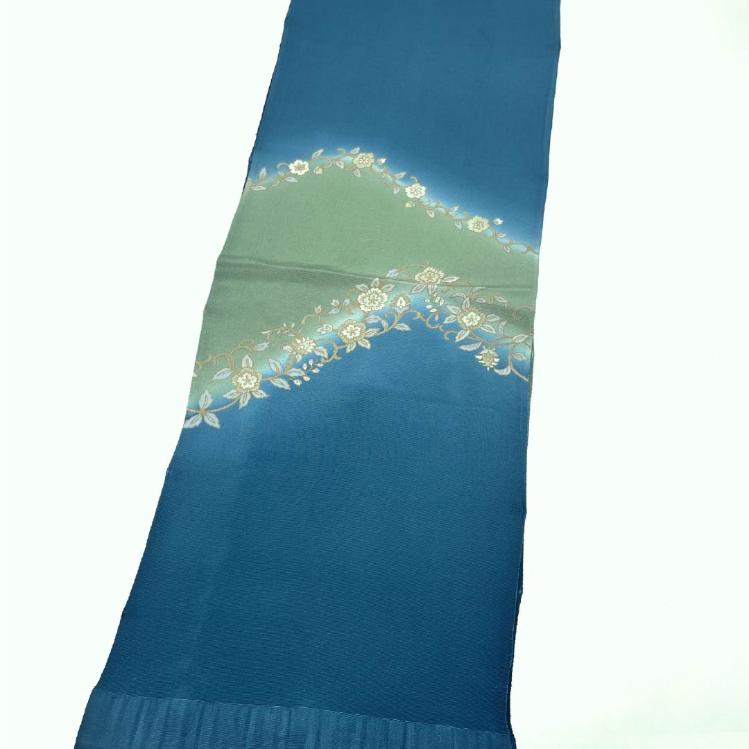 Obiage, pure silk, A rank, semi-formal, nando-iro (dark blue-gray), floral pattern, length approx. 173cm, width approx. 30cm, blue系 (blue tones), 1136002493917