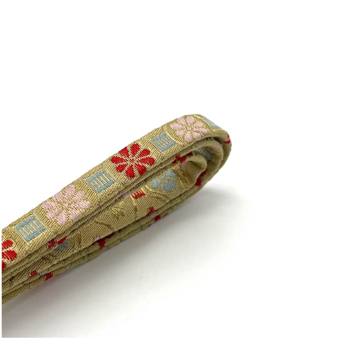 S-Rank Silk Obi-jime (Sash Band) - Gold with Floral Pattern, Approximately 154cm Long and 1.1cm Wide, Semi-Formal, Gold-Tone, Product Number: 1135003922321