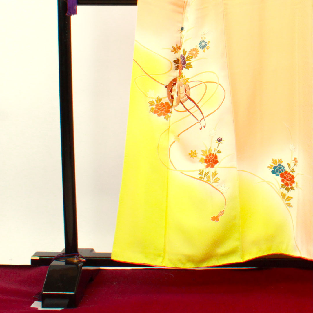訪問着 袷 身丈152.5cm 裄丈64cm 朱華色 京友禅 花車 正絹 Sランク 朱系 1112002312216