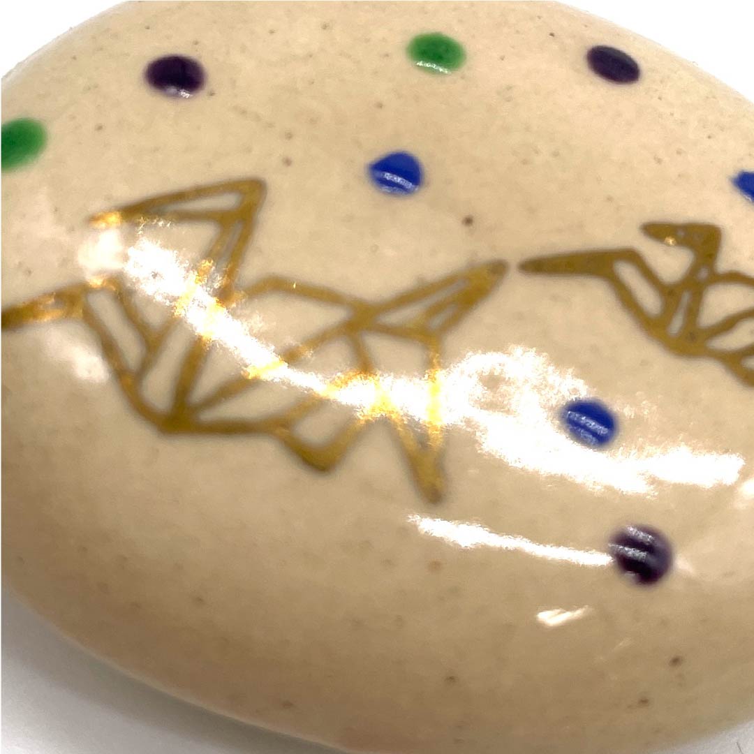 (New old stock) Obi fastener, ceramic, casual, light fragrance color, Kiyomizu ware, crane, bird, length approx. 3.5cm, width approx. 4cm, S rank, beige, 1137000072925