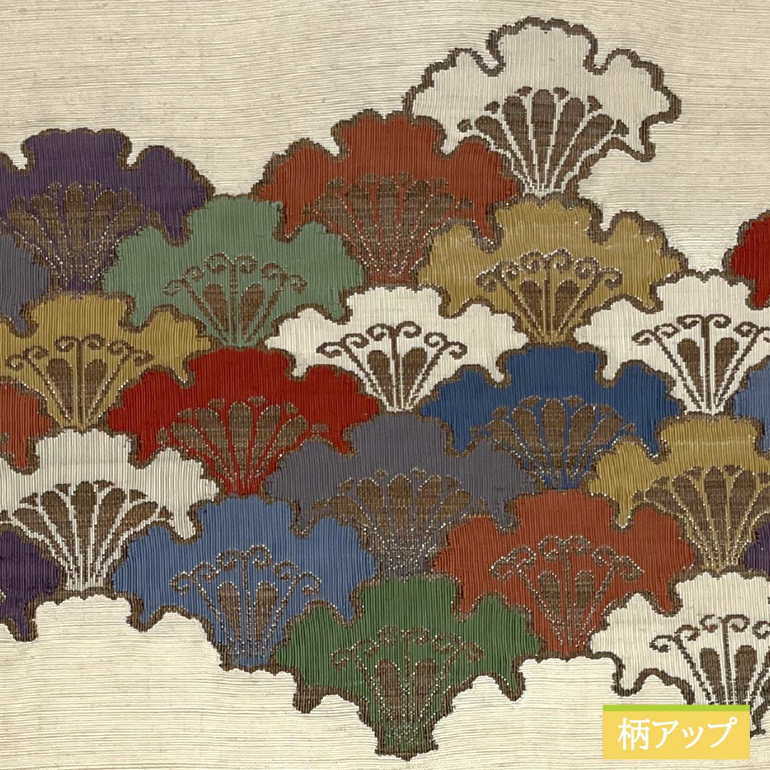 Nagoya obi, natural color (kinariiro), pongee fabric, Yukiwa Seigaiha pattern, obi length 351cm, pure silk, S rank, point pattern, casual, cream color, 1124008212315, Nagoya style