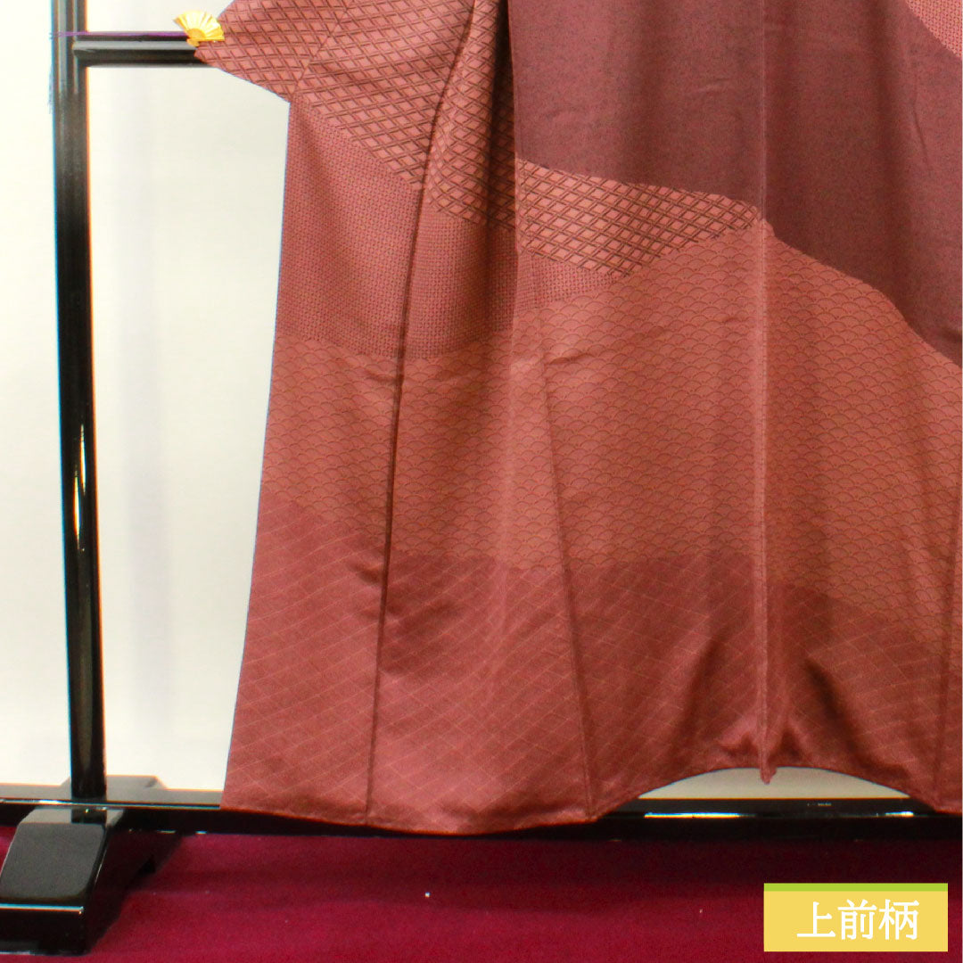 Homongi, pure silk, lined, length 155.5cm, sleeve length 63.5cm, red dye, stencil dyeing, split pattern, layered collar, S rank, purple, 1112004792320