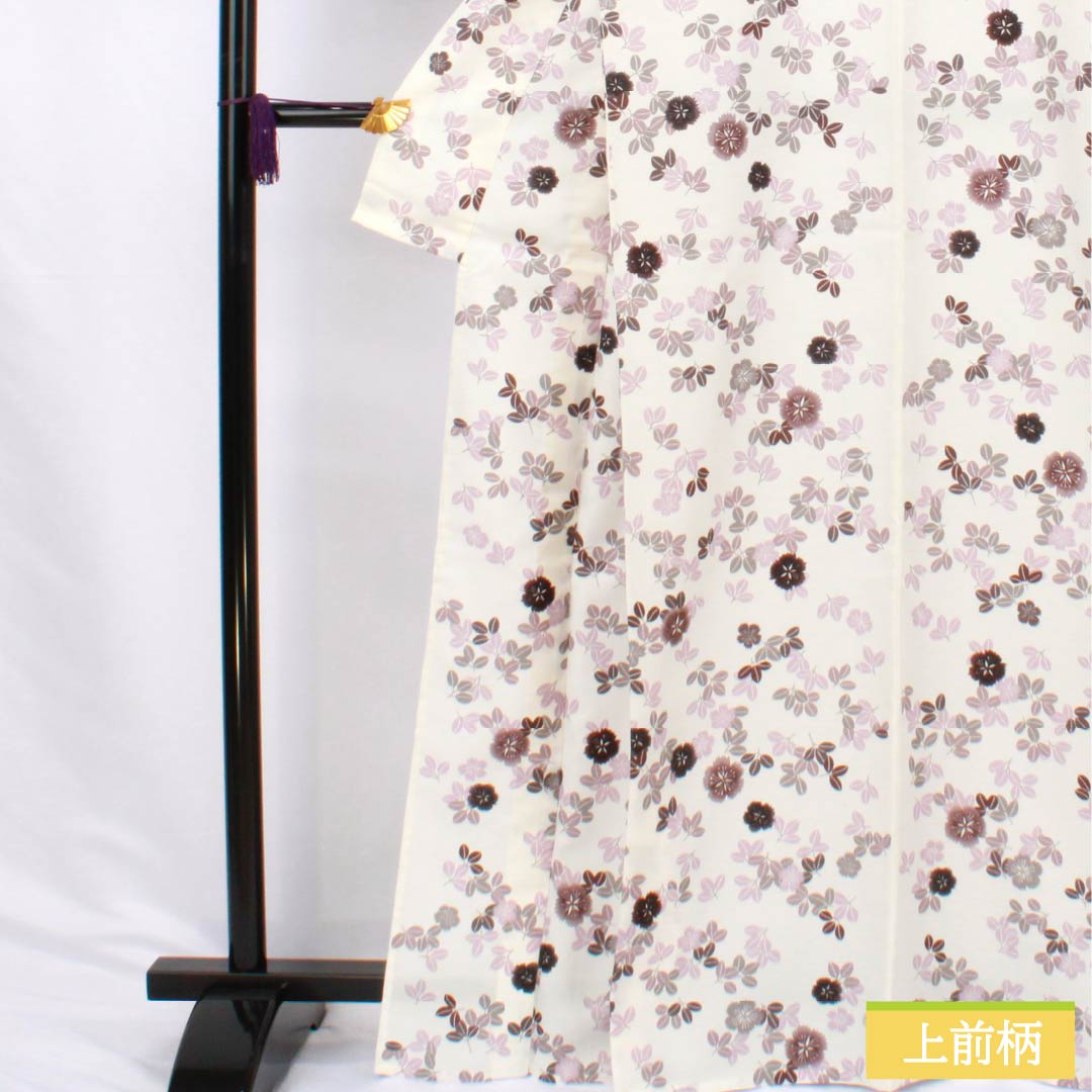 Washable, milky white kimono with a floral pattern, polyester, small pattern, S rank, length 166.5cm, sleeve length 67cm, single layer, white, product number 1115006992511