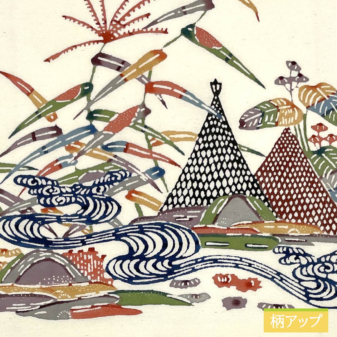 Nagoya obi, milky white color, Kyoto Bingata, landscape pattern, bird, obi length 360cm, pure silk, S rank, point pattern, casual, cream color, 1124007242315, Nagoya style
