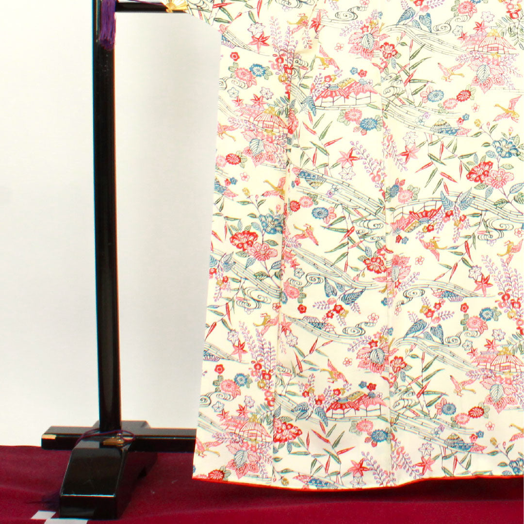 小紋 身丈163.5cm 裄丈65cm 袷  乳白色 京紅型 茶屋辻  正絹 Sランク 白系 1115003342411