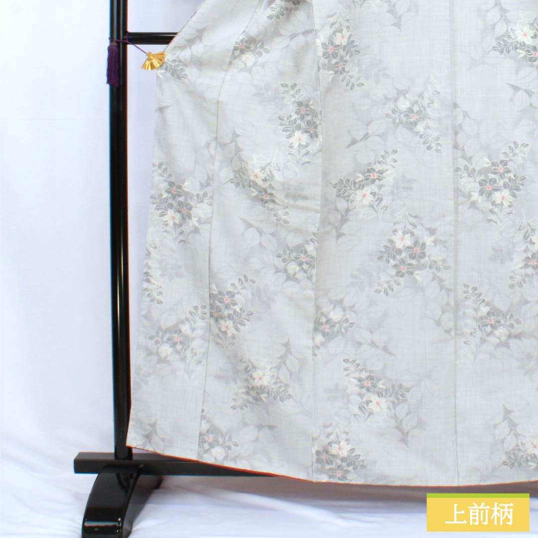 紬 正絹 Sランク 身丈161.5cm 裄丈64.5cm 白鼠色（しろねずいろ） 草花模様 袷 グレー系 1116005082422