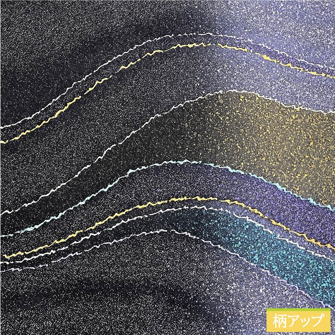 Fukuro Obi (Japanese traditional obi) made of pure silk, indigo blue, silver thread, abstract pattern, aurora, obi length 460cm, rank S, point pattern, semi-formal, navy blue, 1123010882418