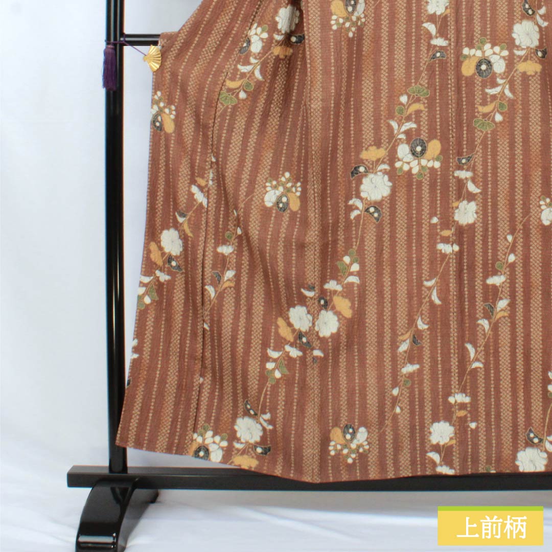 Silk Komon A Rank, Length 156.5cm, Sleeve-to-sleeve 64cm, Lined, Sugisomeiro, Katazome, Tsujigahana, Half-lined, Brown, 1115007843314