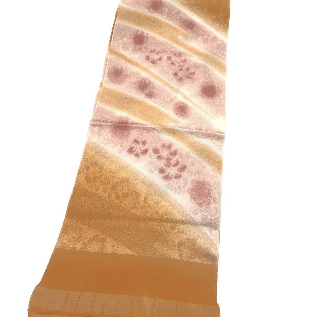 帯揚げ 正絹 Sランク カジュアル 近衛柿色（このえがきいろ） 花柄 古典柄  長さ約178cm 幅約29cm 橙系 1136003582926