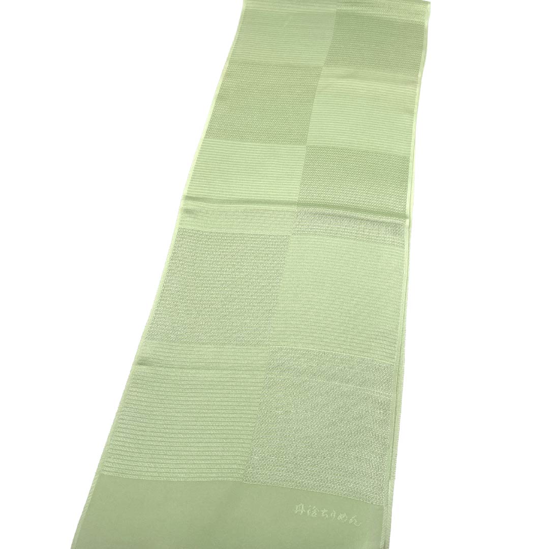 New Old Stock Obiage Silk NEW Rank Casual Light Indigo Tints Tango Chirimen Ichimatsu Pattern Classic Pattern Length approx. 176cm Width approx. 28.5cm Green Tones 1136003271919