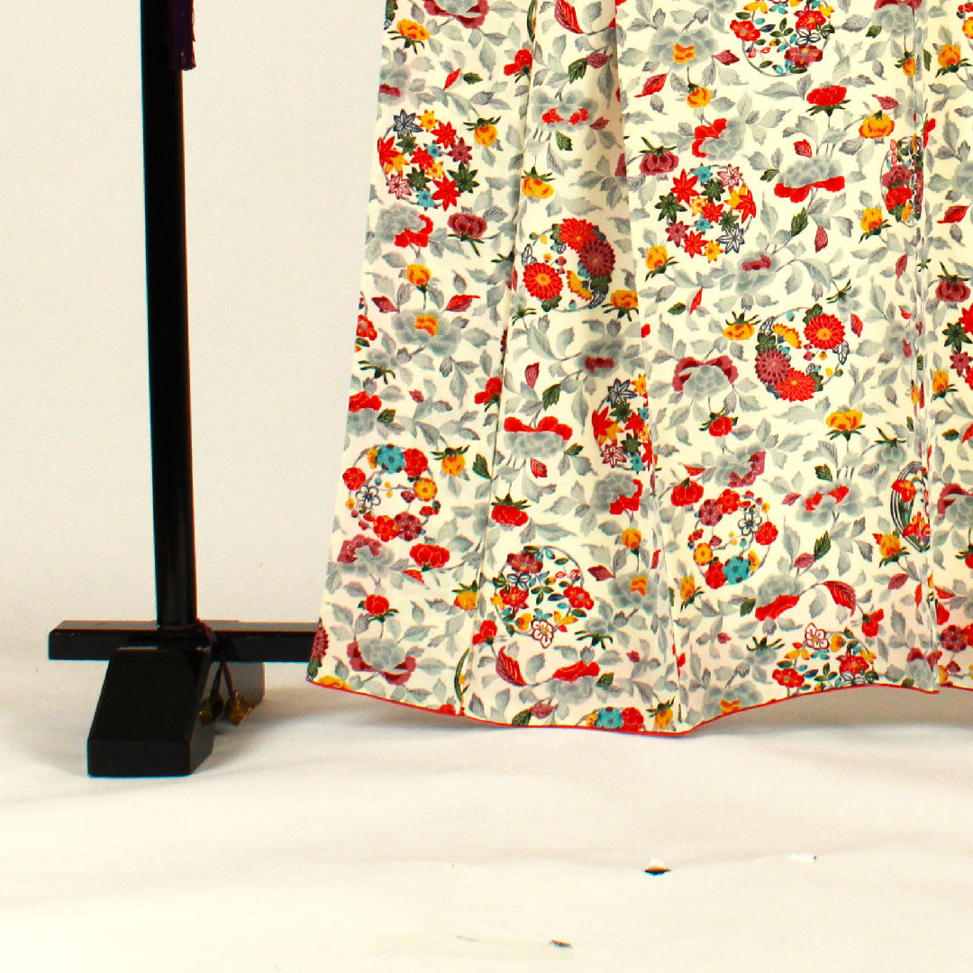 Komon, Length 164cm, Sleeve length 67cm, Lined, Stencil dyeing, Chrysanthemum, Floral pattern, Pure silk, A rank, White, 1115001223311
