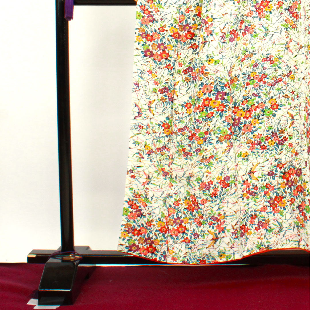 小紋 身丈156cm 裄丈60cm 袷  胡粉色 草花模様  正絹 Aランク 白系 1115003073311