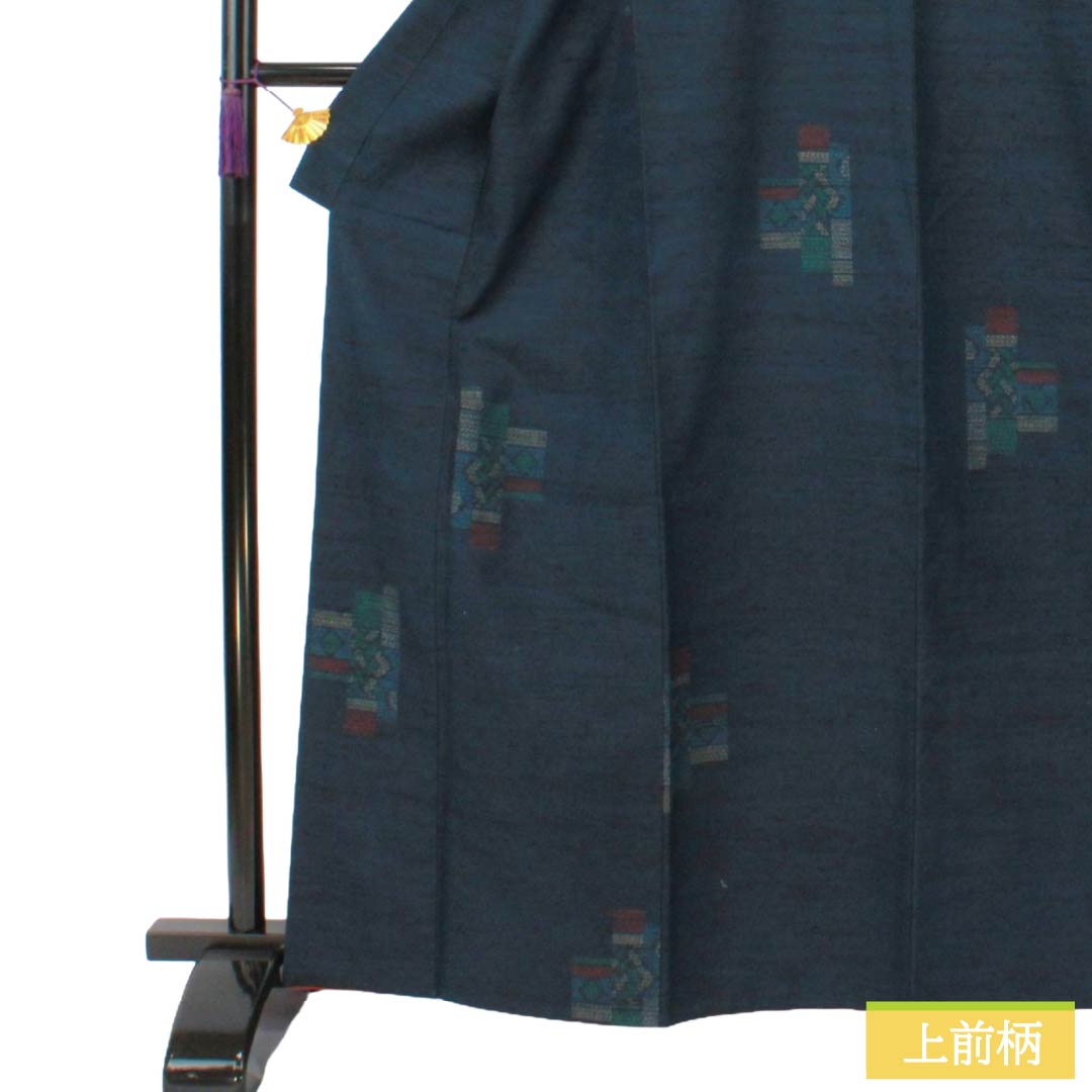 Tsumugi Silk S Rank Length 166cm Sleeve length 66cm Dark blue Mashiko Tsumugi Geometric pattern Lined Dark blue 1116005202518