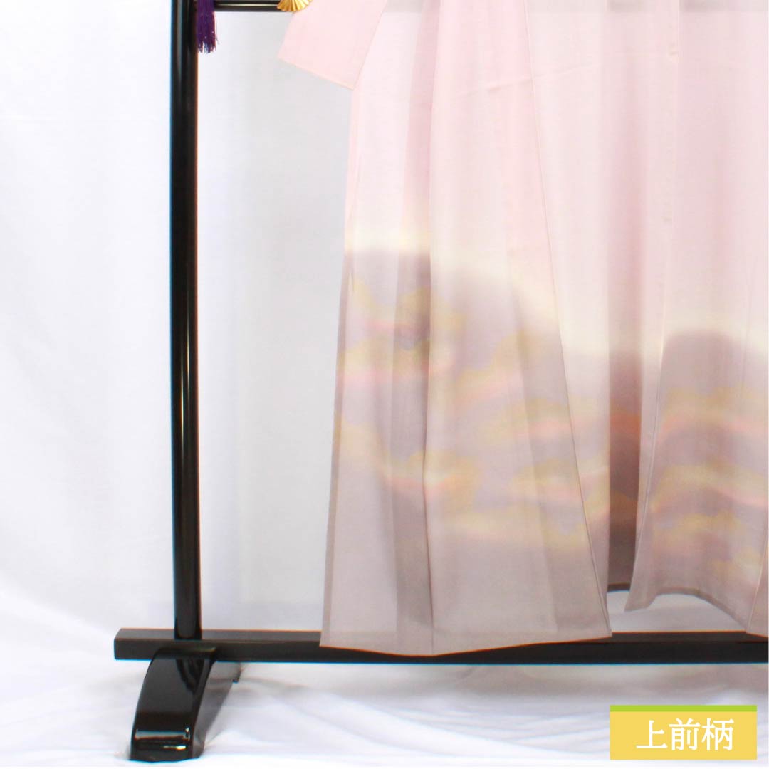 Summer pure silk formal kimono, length 153cm, sleeve length 61.5cm, cherry blossom color, Kyoto Yuzen, one crest, circle with tangerines, silk, B rank, pink, 1132002194213