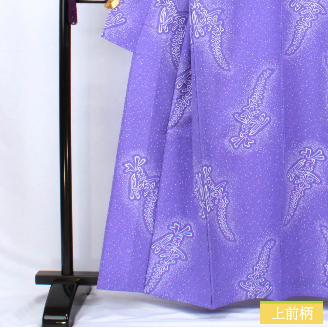 Komon (small pattern) kimono, polyester, length 161.5cm, sleeve length 65.5cm, single layer, iris-colored (kakitsubatairo) with wisteria pattern, washable, S rank, purple, product number 1115006042420