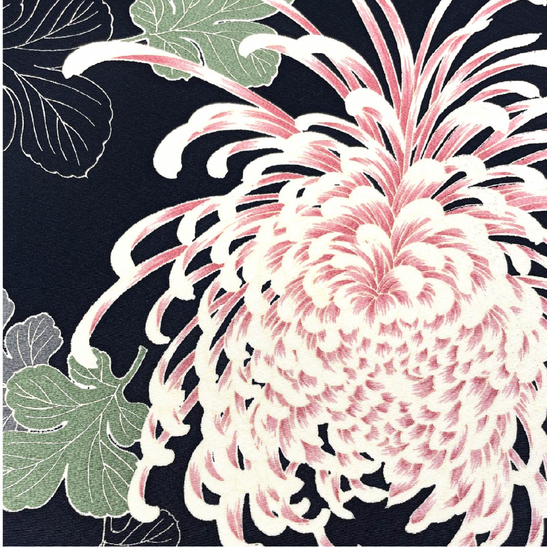 Fabric, Komon, Pure Silk, Black, Tango Chirimen, Chrysanthemum Thread, Floral Pattern, New Rank, Black, 1130001021910