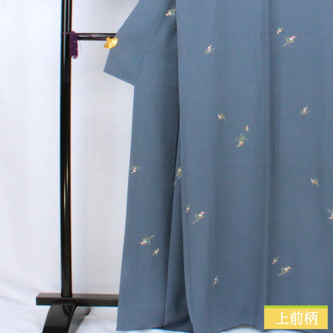 Komon (small pattern) kimono, pure silk, A rank, length 165cm, sleeve length 68cm, lined, lining color (urai-iro), small floral print, crepe fabric, pearl tone finish, blue, 1115007293517