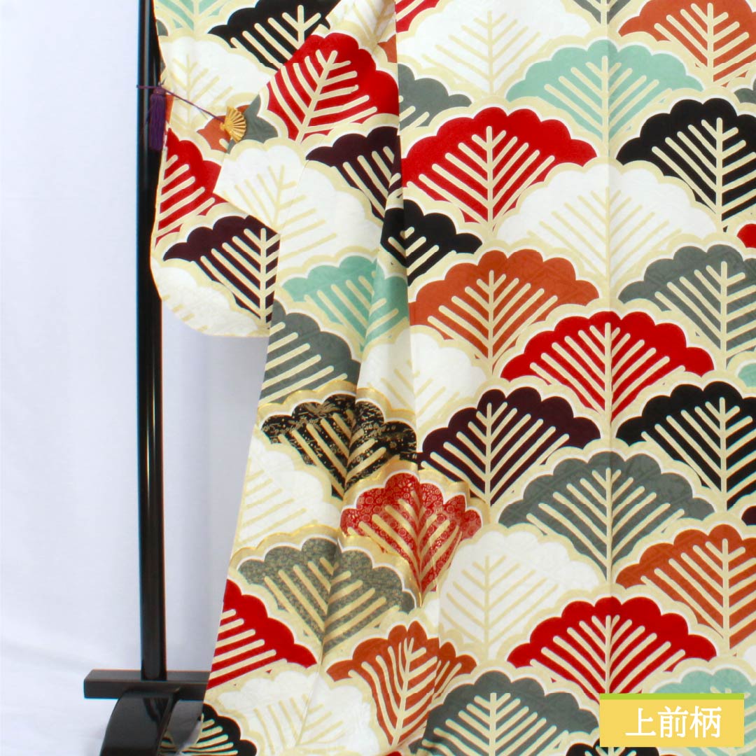 Furisode Kimono (Sleeve Kimono) - Pure Silk, S-Rank, Length 171.5cm, Sleeve Length 68cm, Lined, Pine Pattern, Rinz (Rinzu) Fabric, Diamond Guard Processing, Gradient Pattern, Product Number: 1113002192699