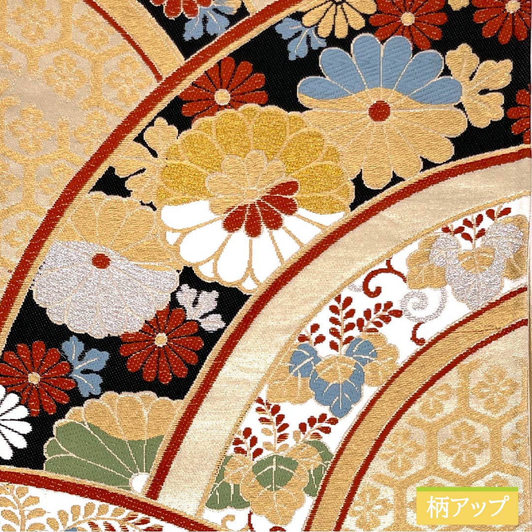 （未仕立）袋帯 正絹 Aランク 亀甲 振袖用 吉祥文様 桐  帯丈420cm 六通 フォーマル 金系 1123014203321