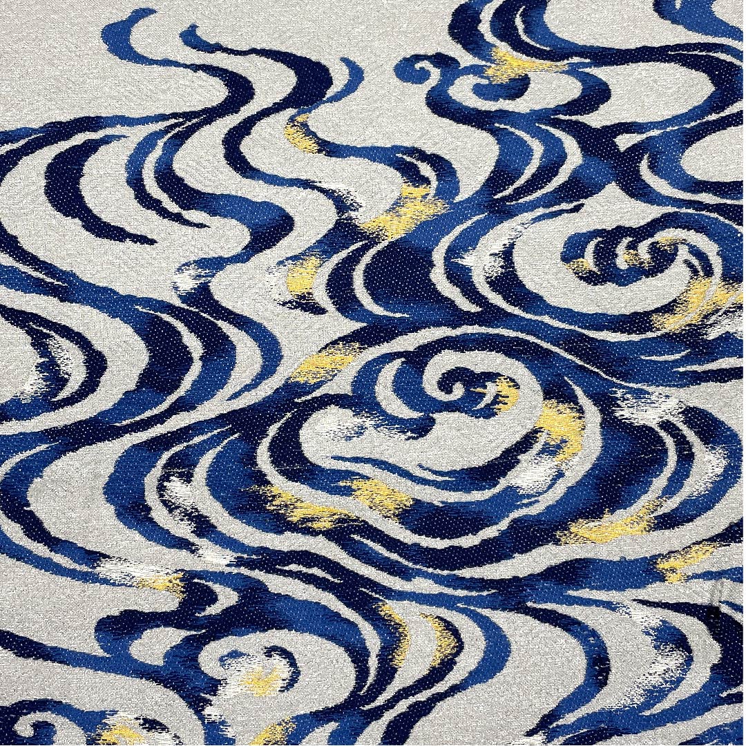 Fukuro obi (light grey) with silver thread, natural ash fermentation, indigo dyeing, abstract pattern, obi length 436cm, pure silk, A rank, six-pass, formal, grey, 1123007533322
