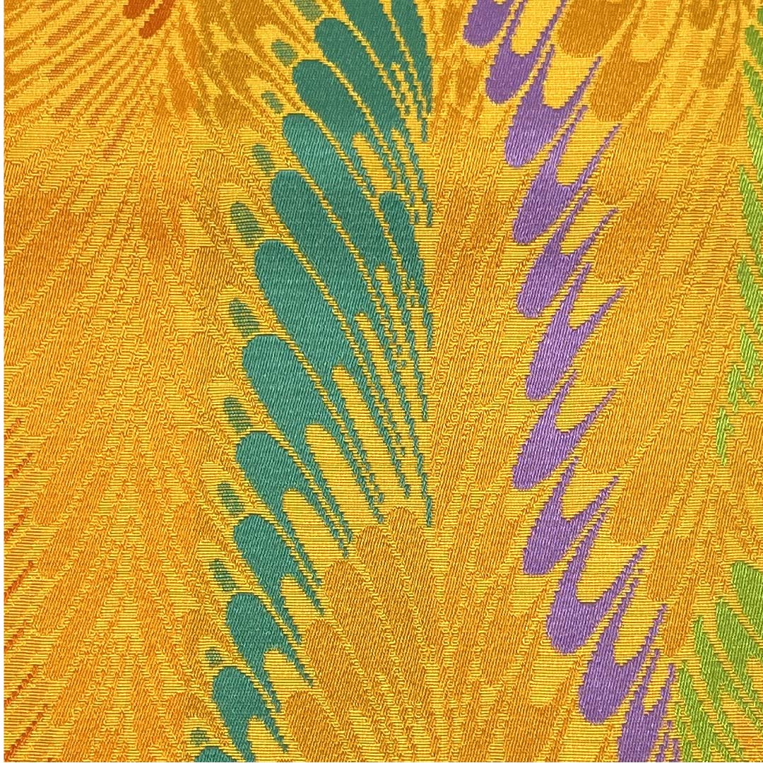 Half-width obi, polyester, golden yellow, Kansai, abstract pattern, obi length 402cm, yellow, S rank, 1125001802423