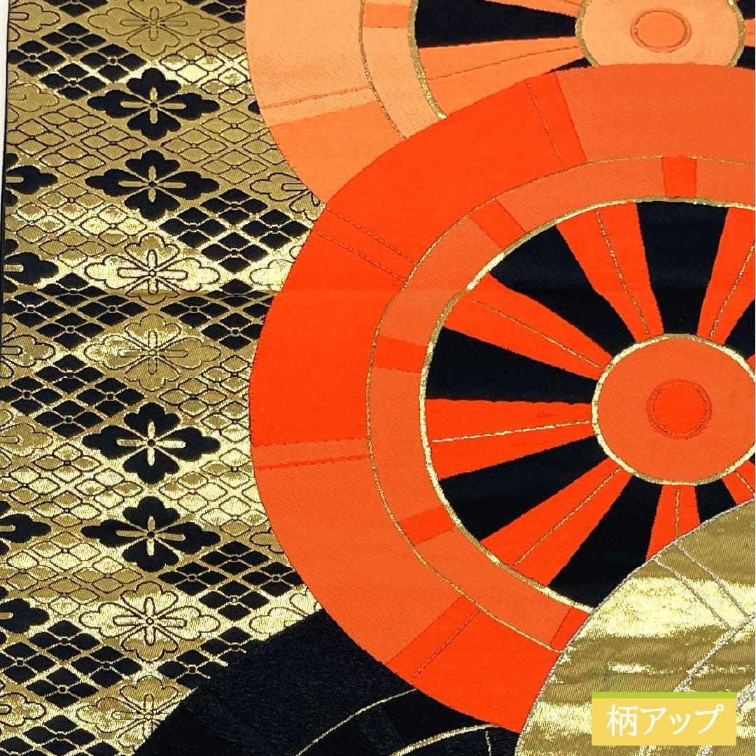 Formal black obi, pure silk, S-rank, Nishijin-ori weave, with artful gold leaf and Genji wheel motif, length 416cm, six-fold, 1123017152310
