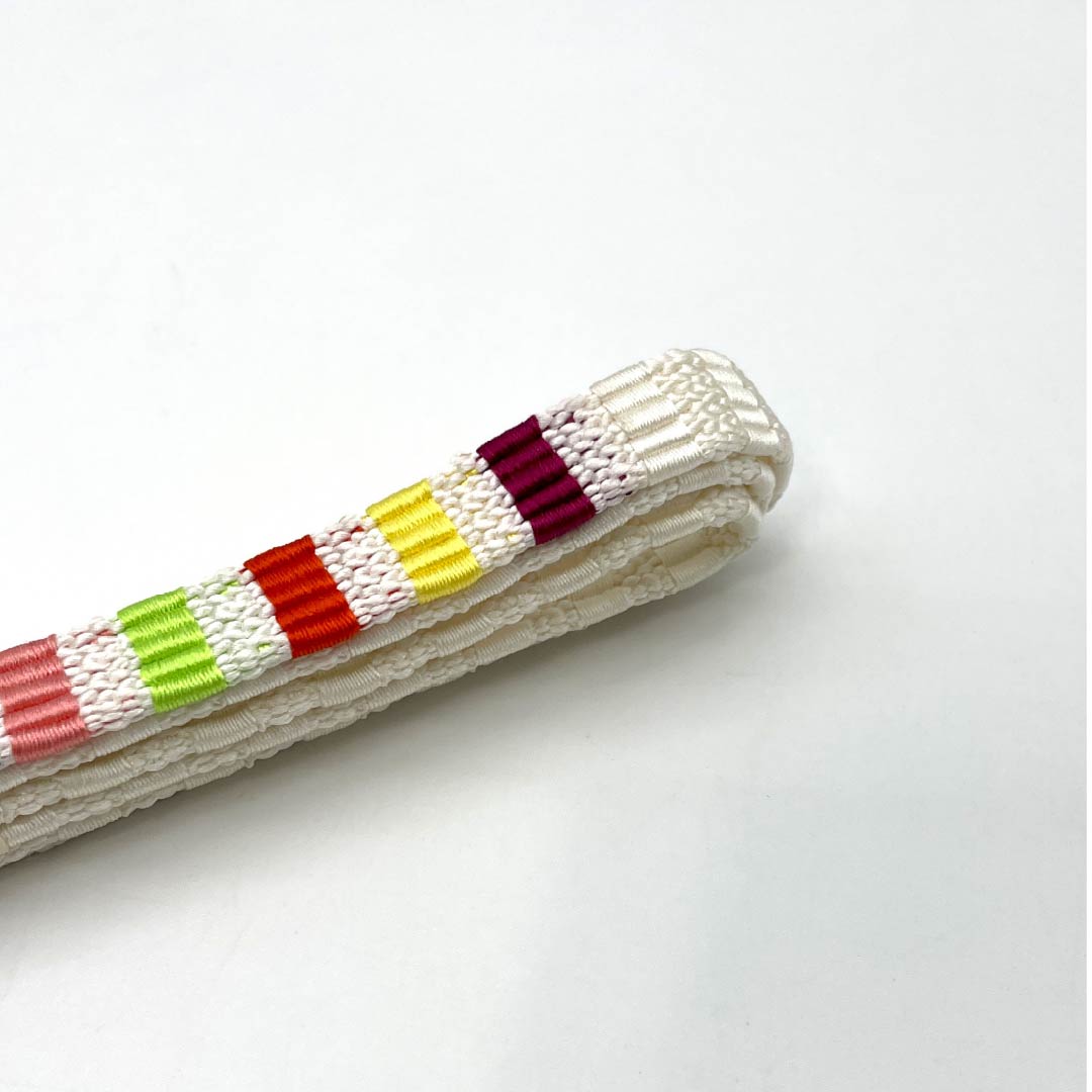 Obijime, genuine silk, S rank, milky white, flat braid, horizontal stripes, length approx. 156cm, width approx. 1.5cm, casual, cream-colored, 1135006092315