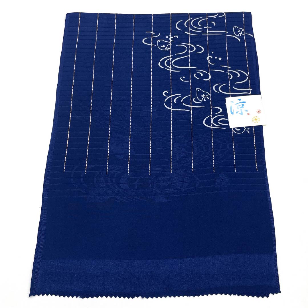 (New) Obiage, pure silk, semi-formal, summer, houndstooth, flowing water, classic pattern, length 164cm, width 28cm, new rank, navy blue, 1136000861918