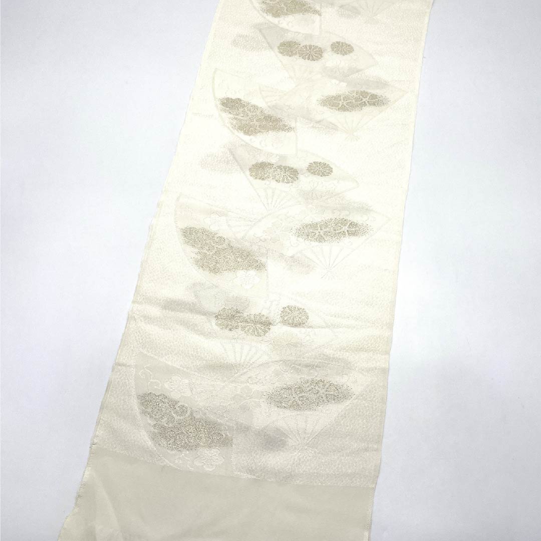 Obiage Silk S Rank Formal Milky White Fan-shaped Flower For Kurotomesode Length approx. 164cm Width approx. 29.5cm White color 1136004622911