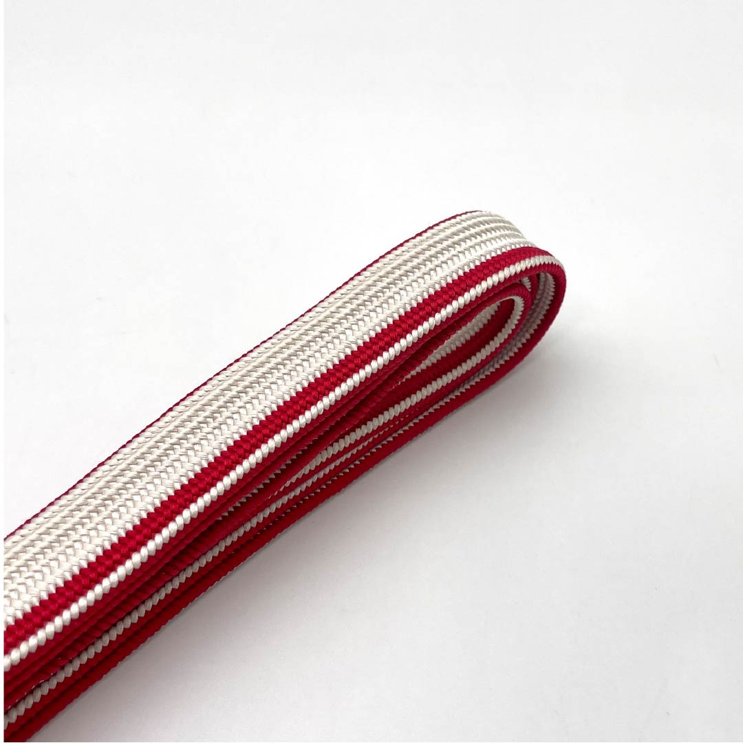 S-Rank Pure Silk Obijime (Sash Band) in Red (Akaiiro) with a Classic Checkered Pattern for Furisode Kimono (Long-Sleeved Kimono). Approximately 166cm Long and 2cm Wide. Formal. Red. Product Number: 1135004122312