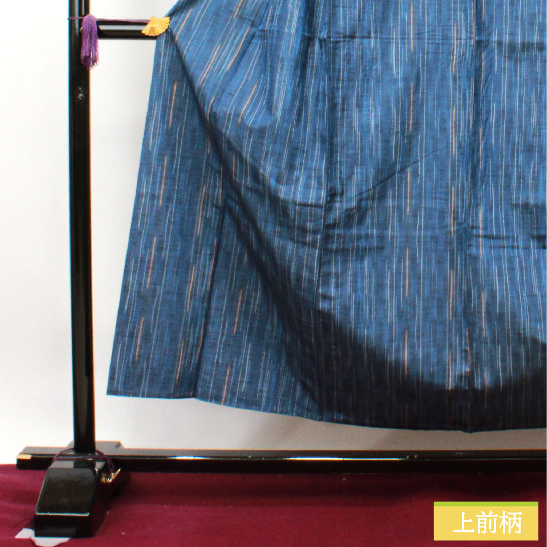 Tsumugi, pure silk, length 154.5cm, sleeve length 62cm, navy blue, staggered stripes, basting thread included, unused, S rank, single layer, navy blue, 1116003122218