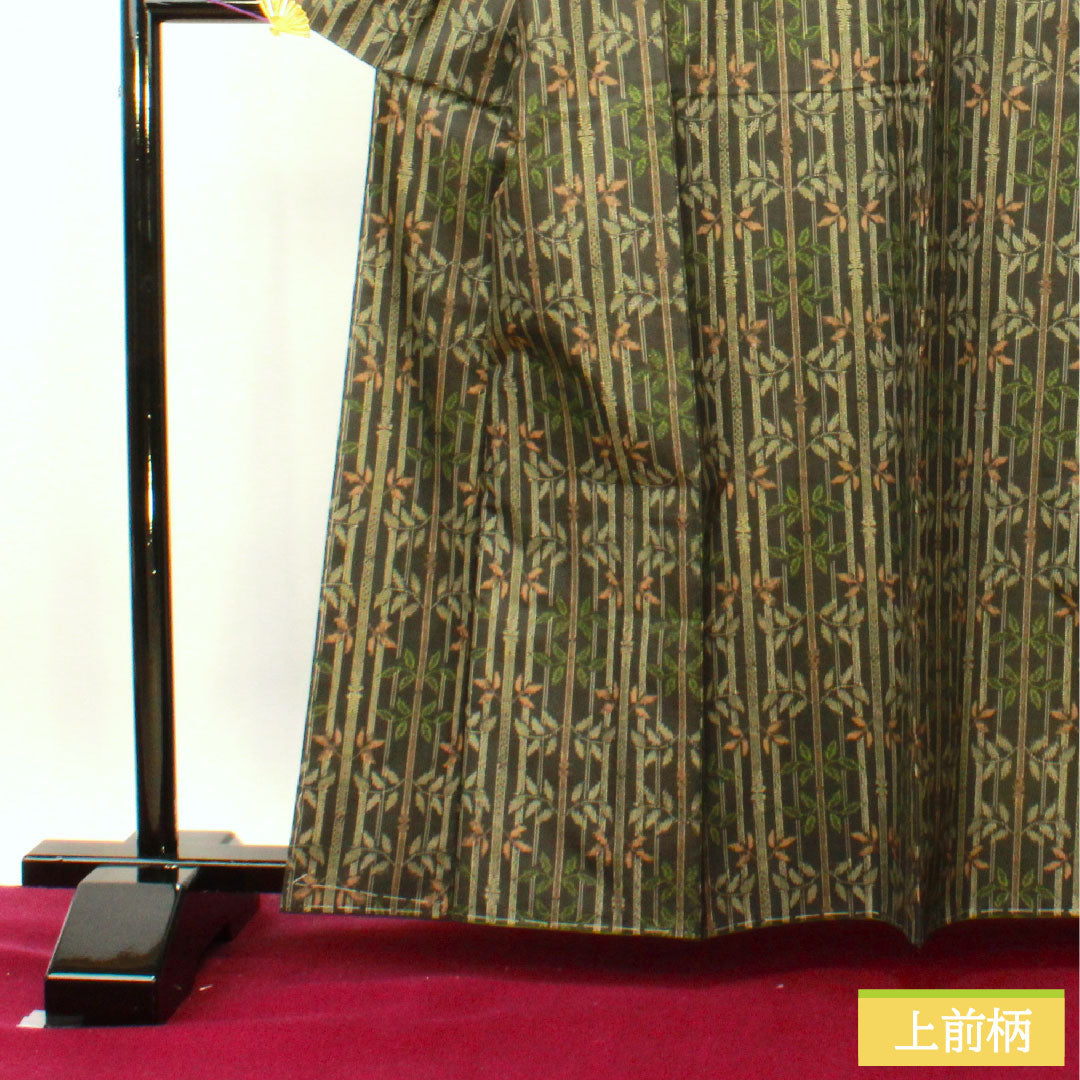 Murayama Oshima, pure silk, length 162.5cm, sleeve length 65.5cm, ensemble, bamboo pattern, basting thread included, unused, S rank, lined, black, 1116003252410