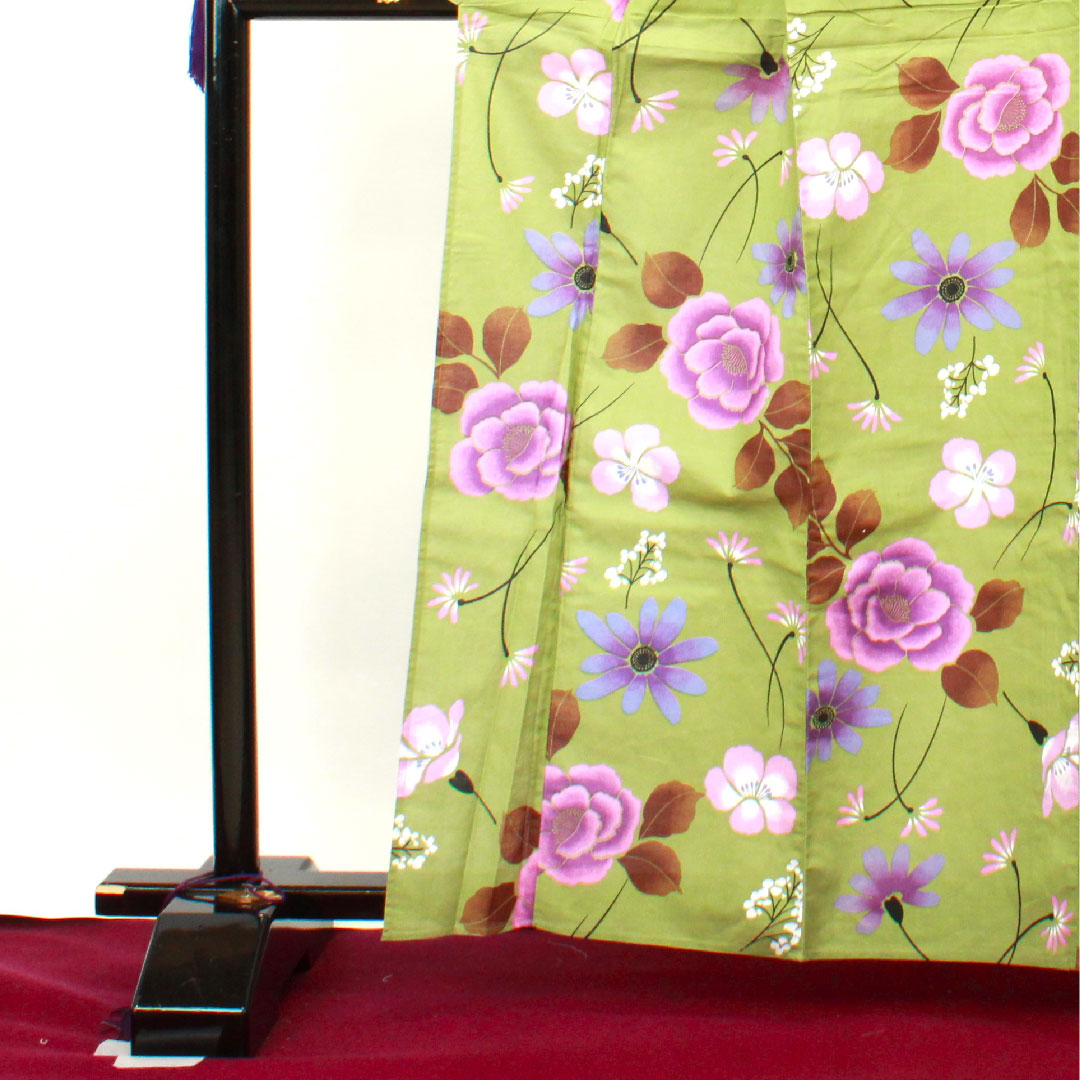 Yukata, green, floral pattern, cotton, S rank, single layer, length 162cm, sleeve length 62cm, green 1118001142419