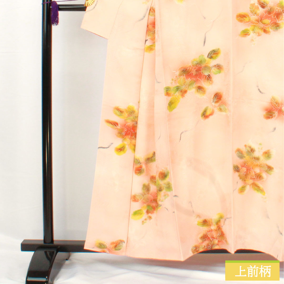 Komon, pure silk, length 157.5cm, sleeve length 62.5cm, lined, wet-drawn yuzen, abstract flowers, basting thread included, A rank, pink, 1115004873313