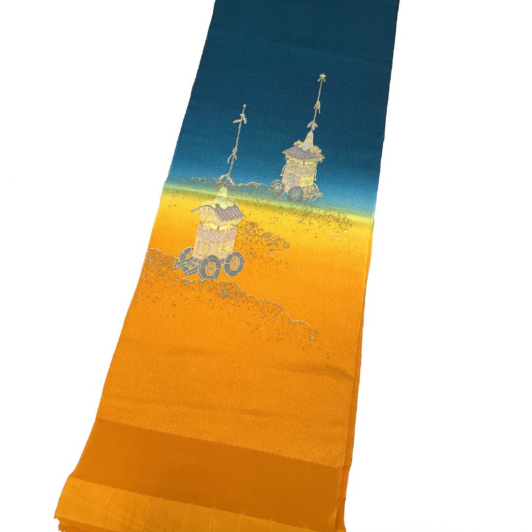Obiage Silk S rank Semi-formal Orange (daidaiiro) Bluish Green (hekishoku) Spear Bi-color Length approx. 173cm Width approx. 30cm Gradation 1136004062999