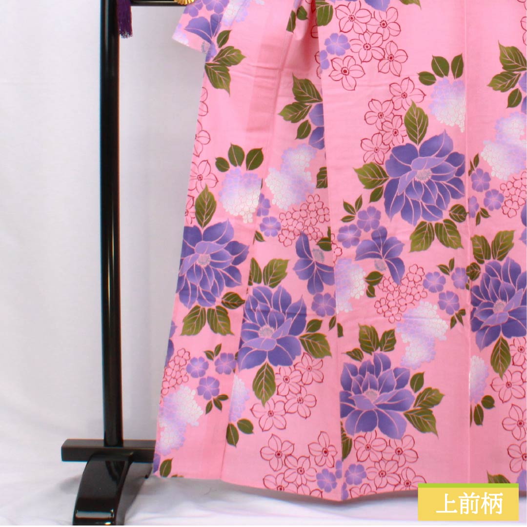 Cotton Yukata, Length 163cm, Sleeve Length 65cm, S Rank, Single Layer, Pink, Medium Crimson Flower Color, Flower Design, 1118006572413