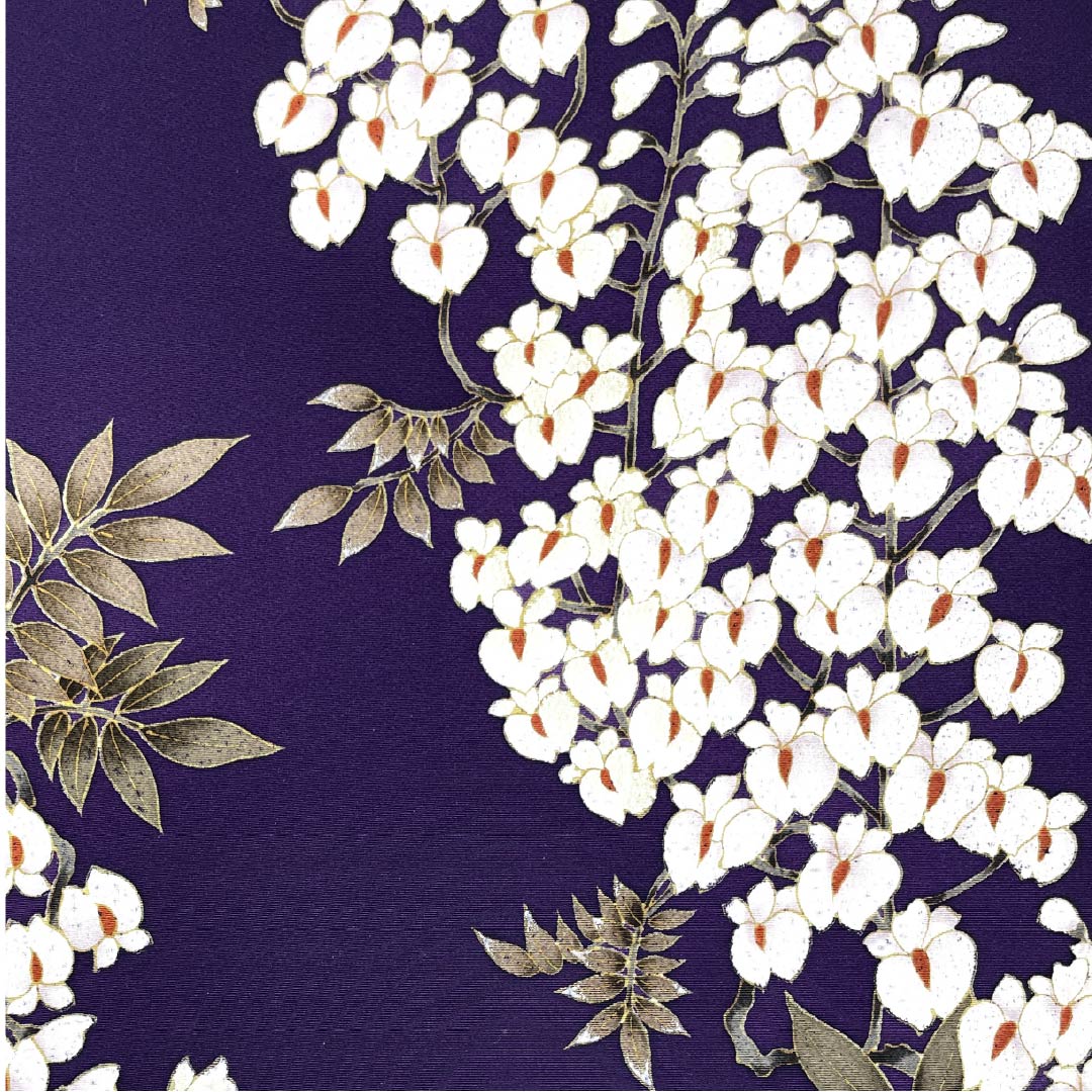 Fabric, Komon, Pure Silk, Eggplant Navy Blue, Tango Chirimen, Wisteria, Floral Pattern, New Rank, Purple, 1130001031920
