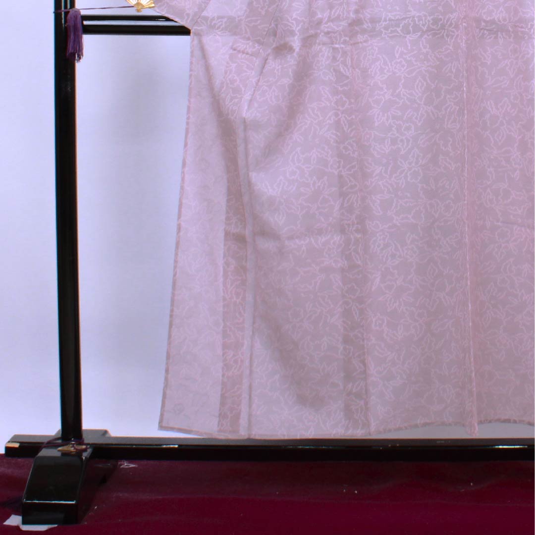 夏物 正絹 小紋 身丈155.5cm 裄丈63.5cm 柴色（ふしいろ） 花模様 紗 Sランク 紫系 1132000222320