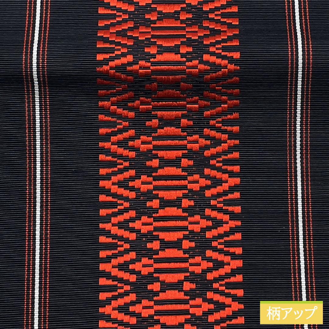 [Unstitched] Half-width Obi, Pure Silk, NEW Rank, Black, Authentic Chikuzen Hakata-ori, Kenjo Pattern, Dokko, Takakoshimajima, Obi Length 380cm, Black Tones, 1125001841310