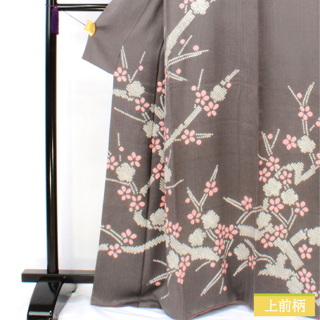 Homongi, pure silk, lined, length 164cm, sleeve length 63.5cm, indigo grey, partially dyed, cherry blossom, A rank, grey, 1112005773422