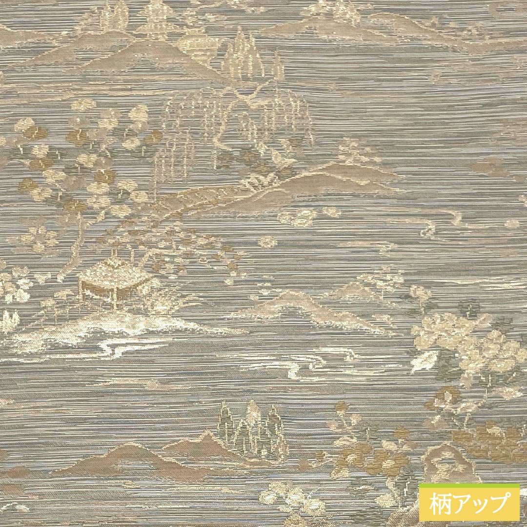 Nagoya Obi, Pure Silk, S-Rank, Landscape and Floral Pattern, Length 367cm, Six-Ply, Semi-Formal, Gray, 1124009562322, Nagoya Style
